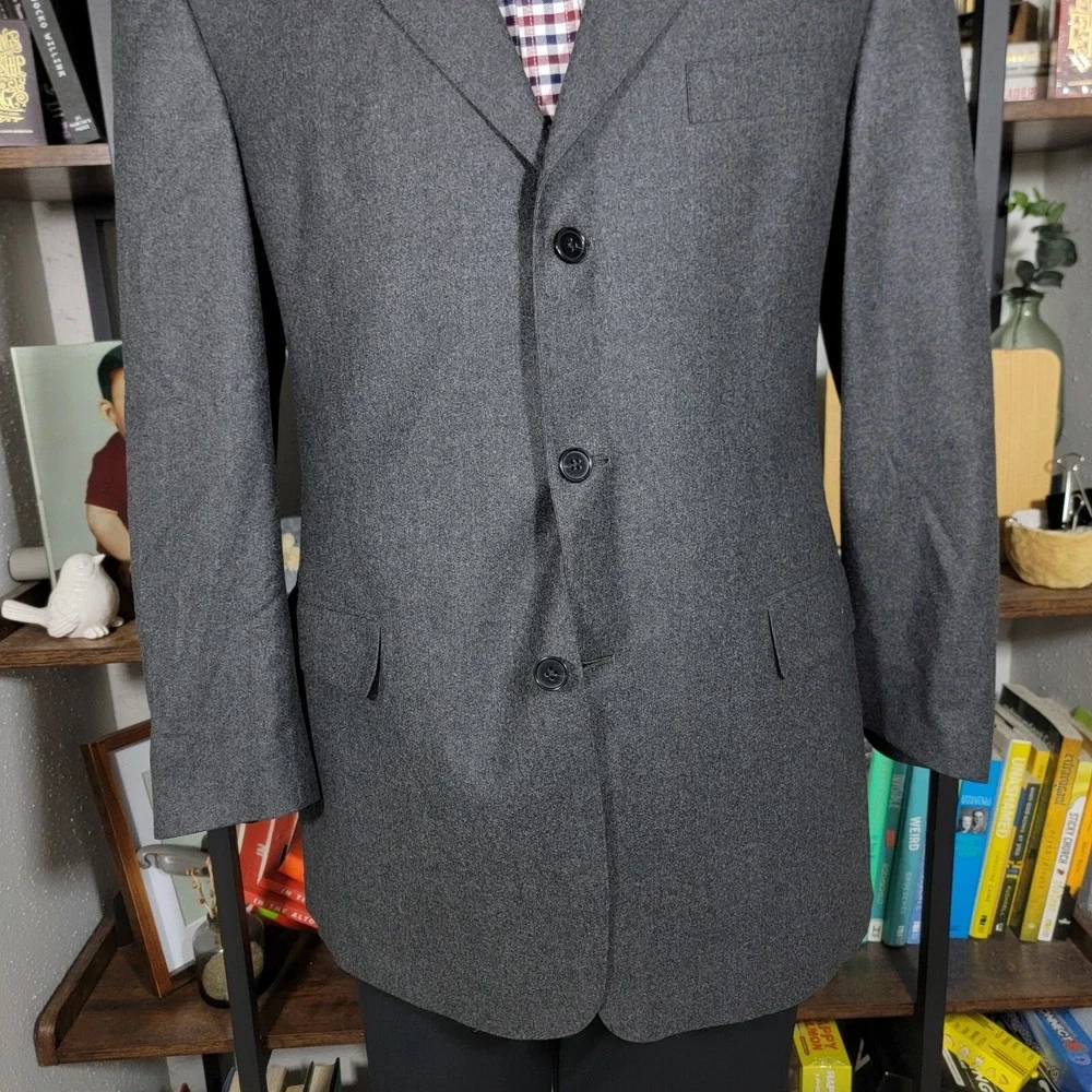 Hart Schaffner‎ Marx Men's Flannel Sport Coat Blazer Three Button Gray Wool 42R